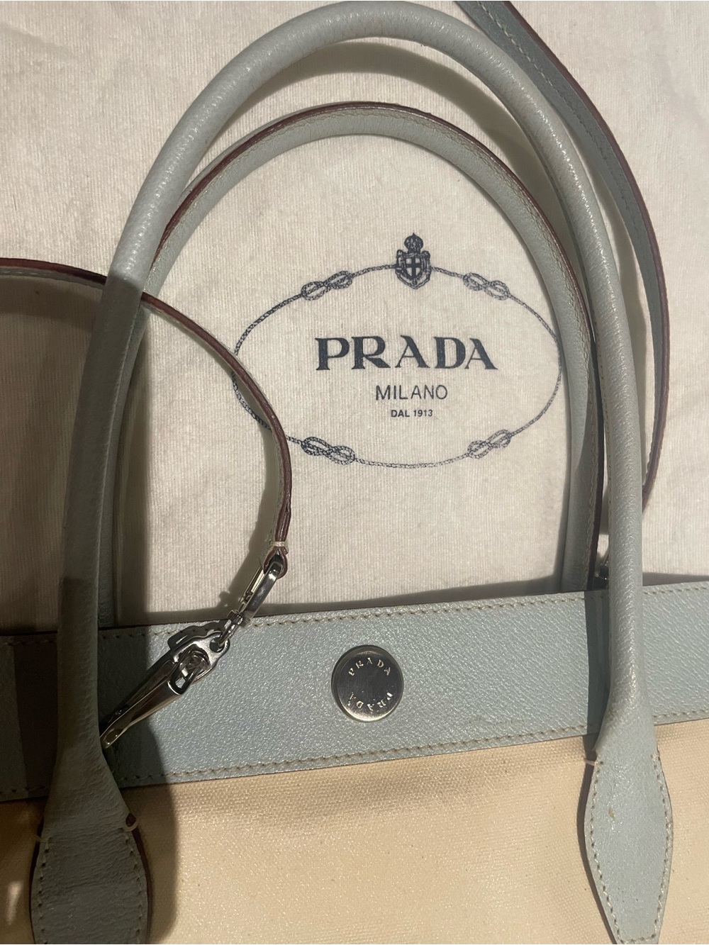 Prada Two-Tone Shoulder Bag in Pale Blue and Cream Leather